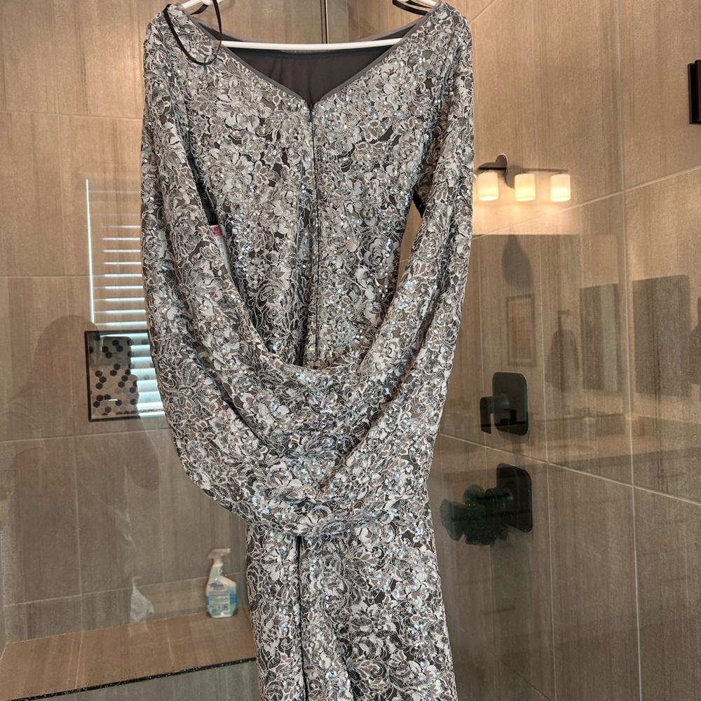 Formal sequined silver dress Betsy & Adam mother of the bride or groom wedding